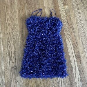 Urban Outfitters purple feather and sequin spaghetti strap boa style mini dress